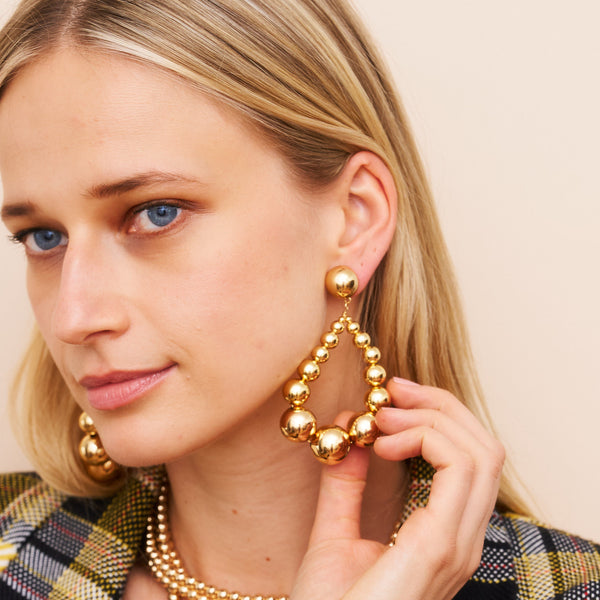 Kenneth Jay Lane Gold Bead Drop Pierced Earrings