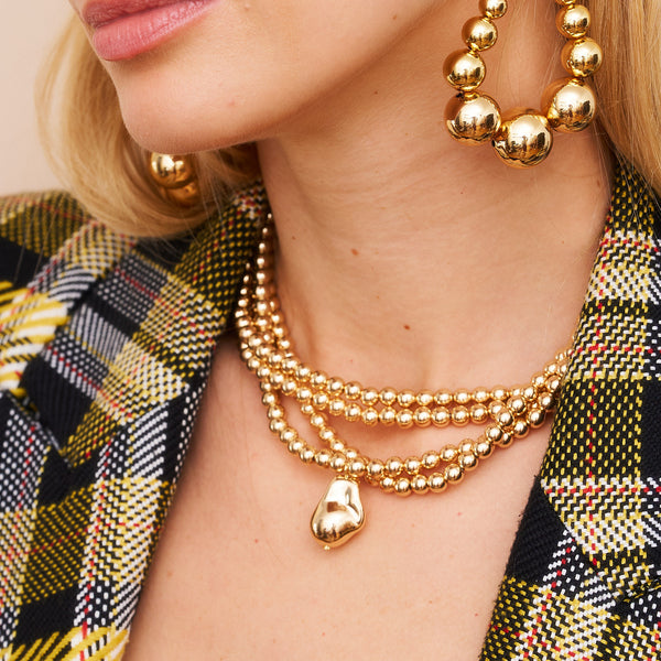 Kenneth Jay Lane Gold Bead & Nugget Pendant Necklace