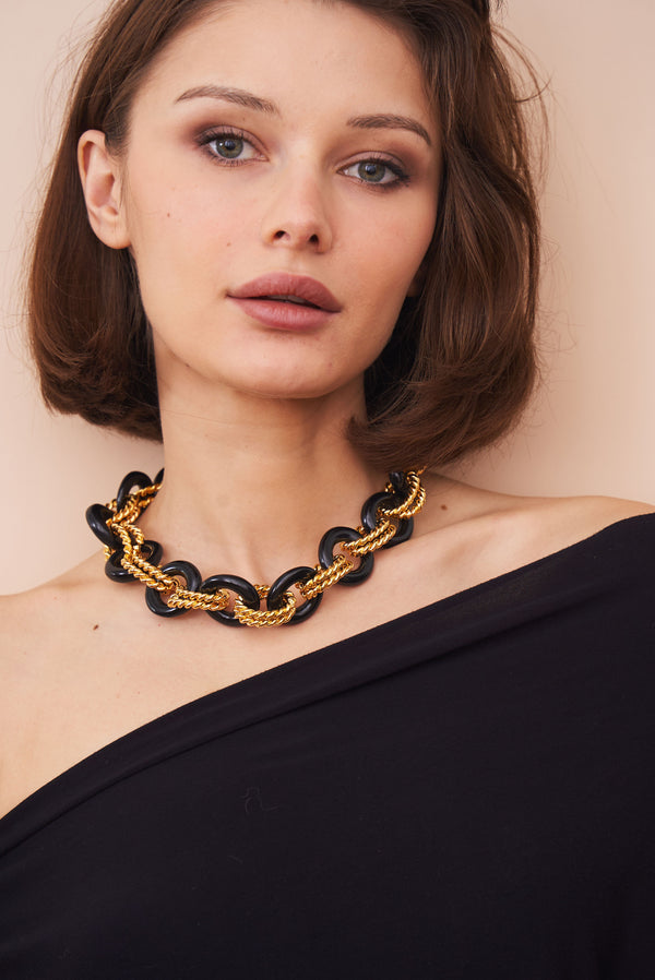 Kenneth Jay Lane Gold & Black Twist Link Necklace