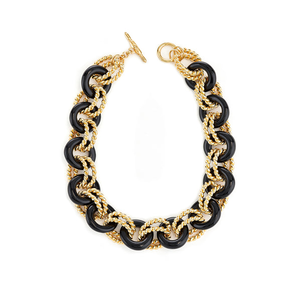 kenneth jay lane Gold & Black Twist Link Necklace