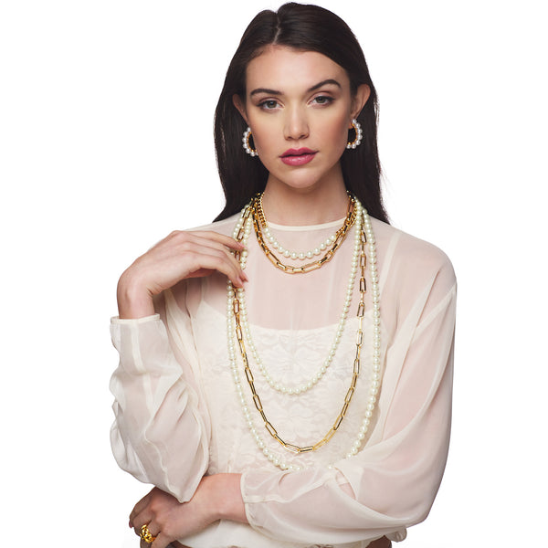 Kenneth Jay Lane Gold Chain & Pearl Nested Necklace