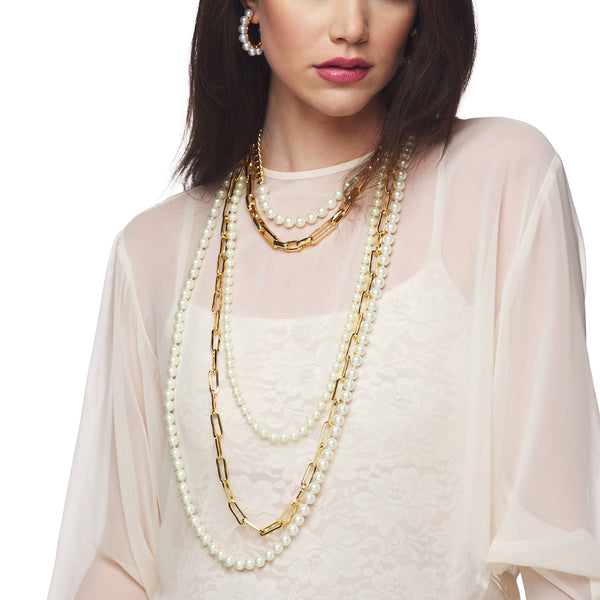 kenneth jay lane Gold Chain & Pearl Nested Necklace