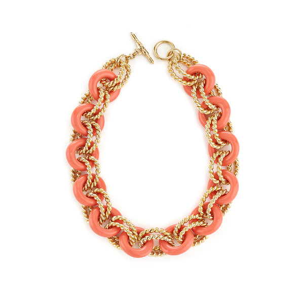 kenneth jay lane Gold & Coral Twist Link Necklace
