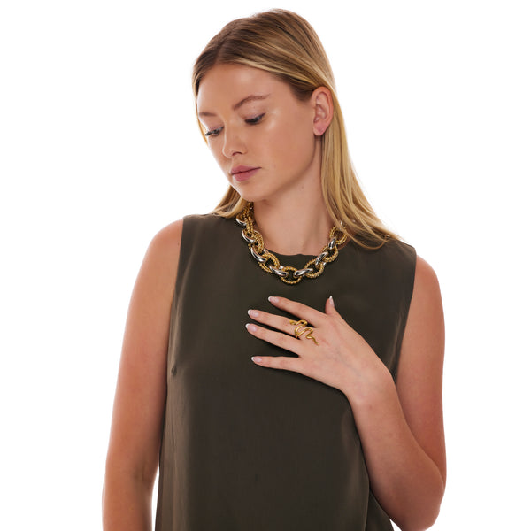 Kenneth Jay Lane Gold Double Twist Links Necklace