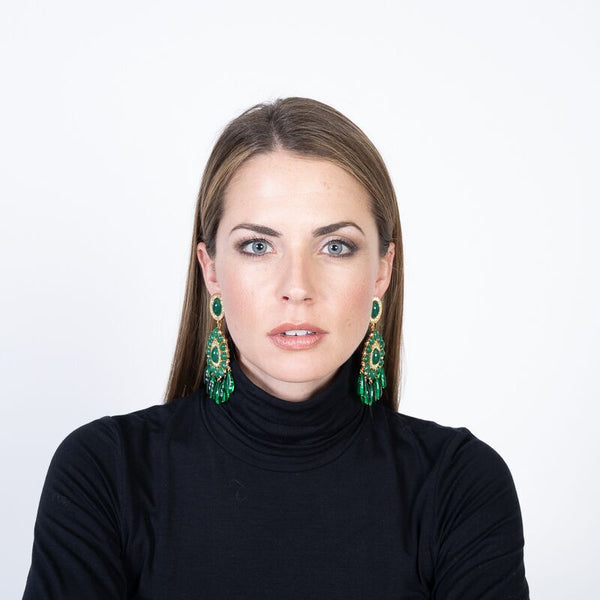 Kenneth Jay Lane Gold & Emerald Drop Clip Earrings