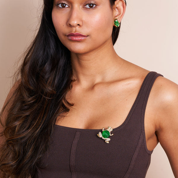Kenneth Jay Lane Gold & Emerald Frog Pin