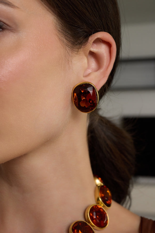 Kenneth Jay Lane Gold Faceted Topaz Clip Earrings