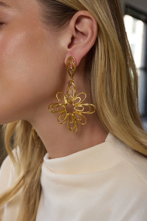 Kenneth Jay Lane Gold Flower Drop Earrings