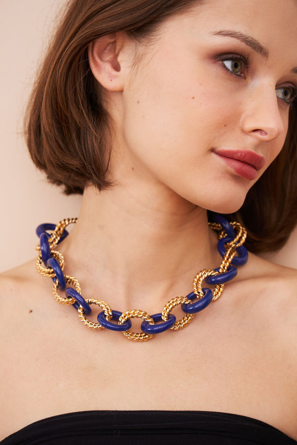 Kenneth Jay Lane Gold & Lapis Twist Link Necklace
