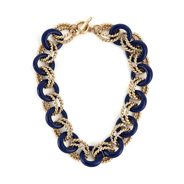 kenneth jay lane Gold & Lapis Twist Link Necklace