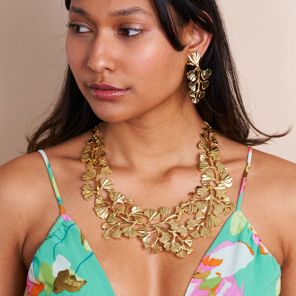 Kenneth Jay Lane Gold Leaves & Vine Bib Necklace