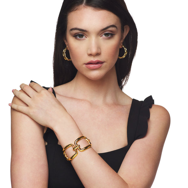 Kenneth Jay Lane Gold Link Hoop Post Earrings