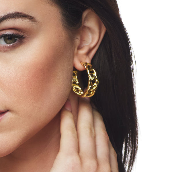 kenneth jay lane Gold Link Hoop Post Earrings