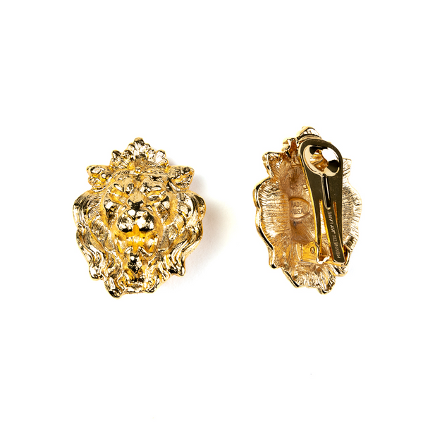 Kenneth Jay Lane Gold Lion Head Clip Earrings