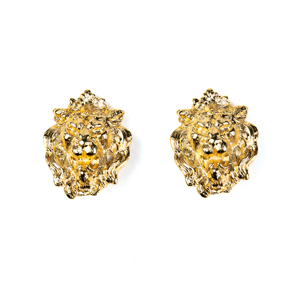 kenneth jay lane Gold Lion Head Clip Earrings