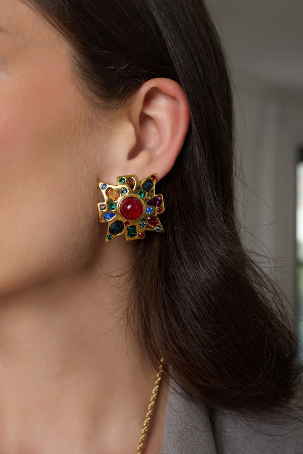 Kenneth Jay Lane Gold Maltese Cross Clip Earrings