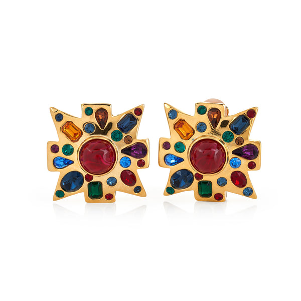 kenneth jay lane Gold Maltese Cross Clip Earrings