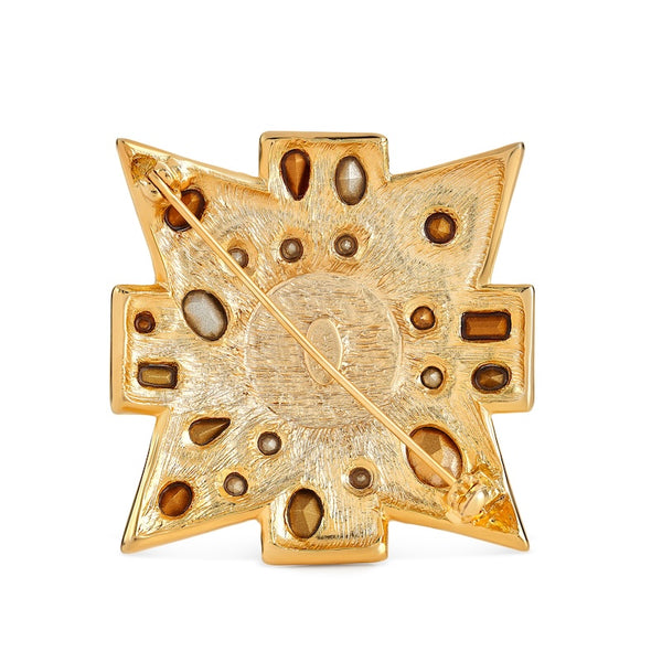 Kenneth Jay Lane Gold Multi-Gem Maltese Cross Pin