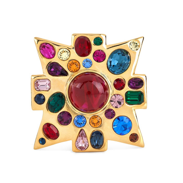 kenneth jay lane Gold Multi-Gem Maltese Cross Pin