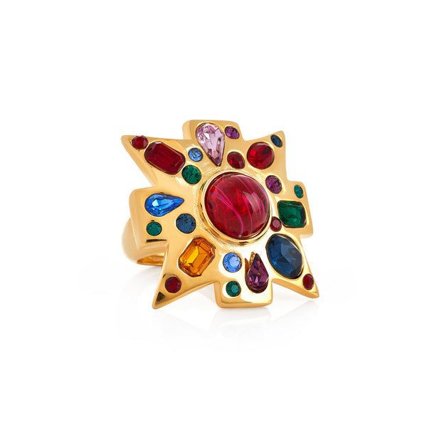 kenneth jay lane Gold Multi-Gem Maltese Cross Ring
