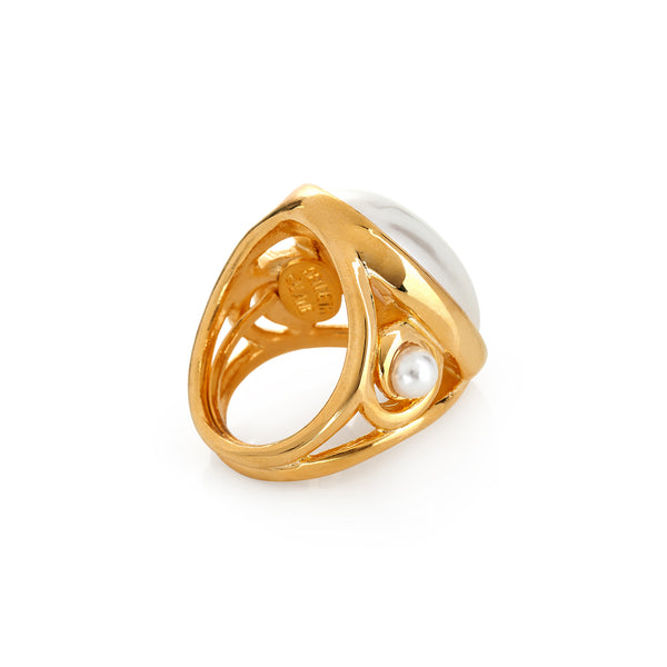 Kenneth Jay Lane Gold Pearl Cabochon Ring
