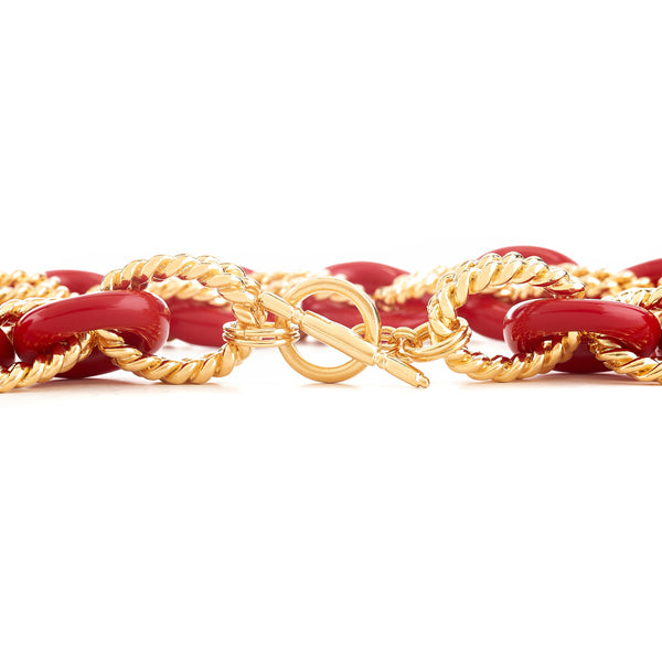 Kenneth Jay Lane Gold & Red Twist Link Necklace