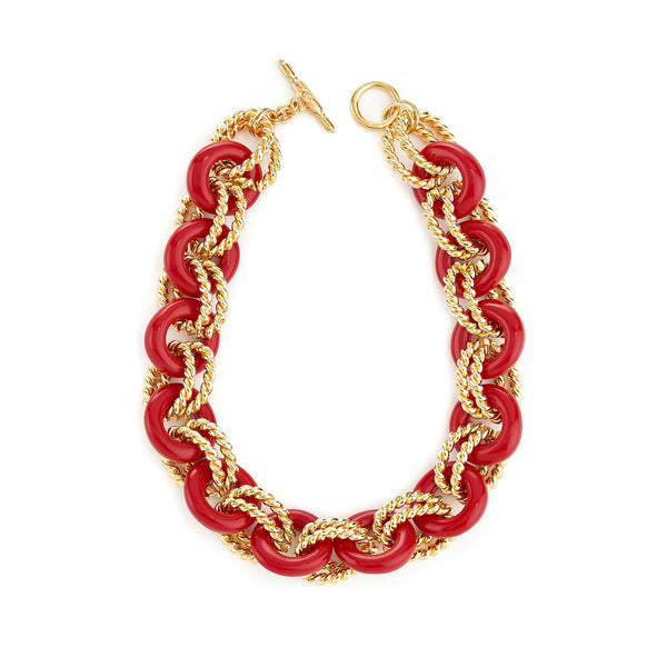 kenneth jay lane Gold & Red Twist Link Necklace