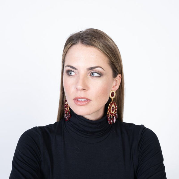 Kenneth Jay Lane Gold & Ruby Drop Clip Earrings