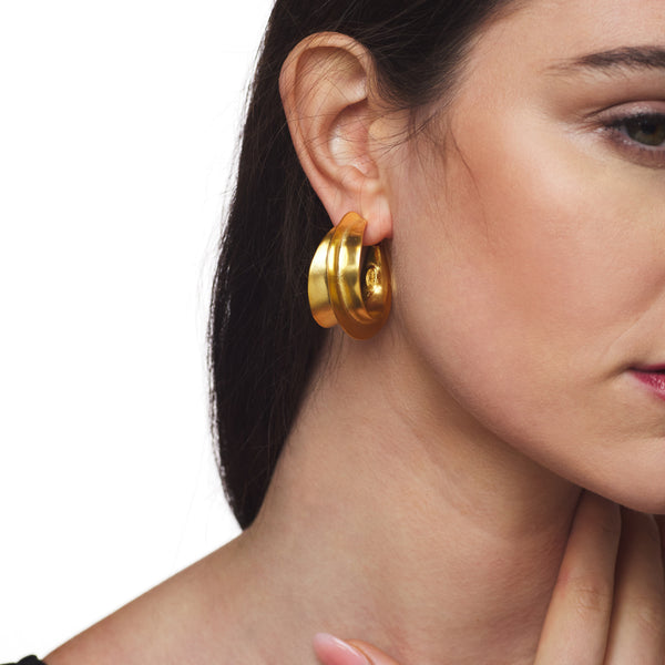 kenneth jay lane Gold Sculpted Hoop Clip Earring
