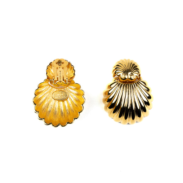 Kenneth Jay Lane Gold Seashell Clip Earrings