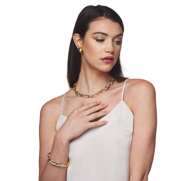 Kenneth Jay Lane Gold & Silver Crystal Link Necklace