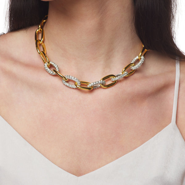 kenneth jay lane Gold & Silver Crystal Link Necklace