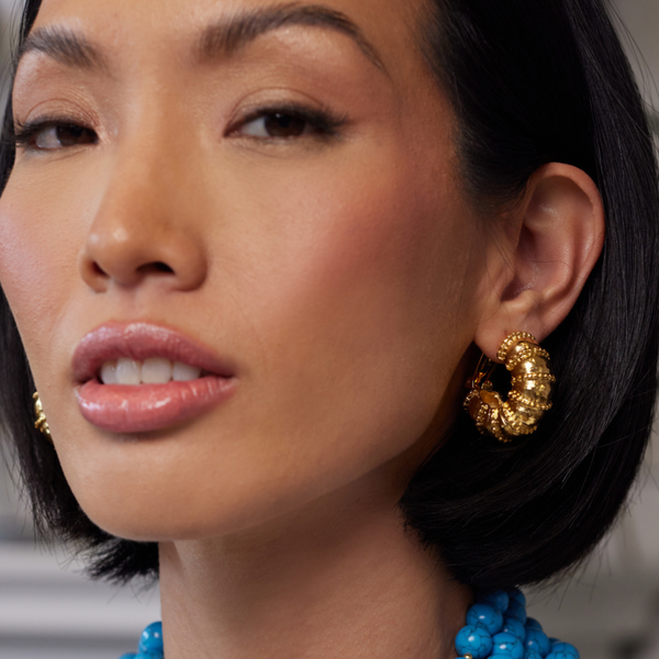 Kenneth Jay Lane Gold Textured Hoop Clip Earrings