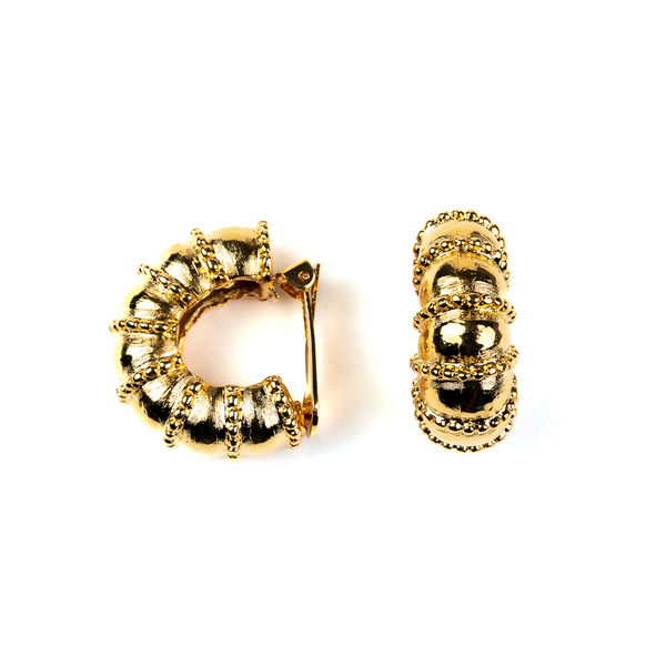 Kenneth Jay Lane Gold Textured Hoop Clip Earrings