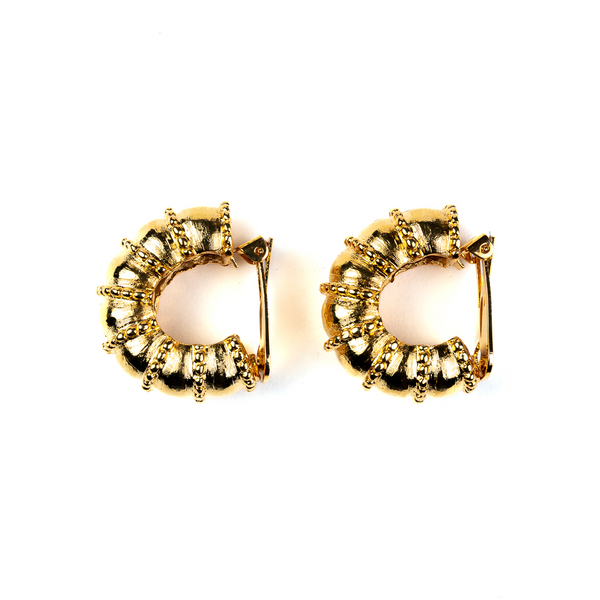 Kenneth Jay Lane Gold Textured Hoop Clip Earrings