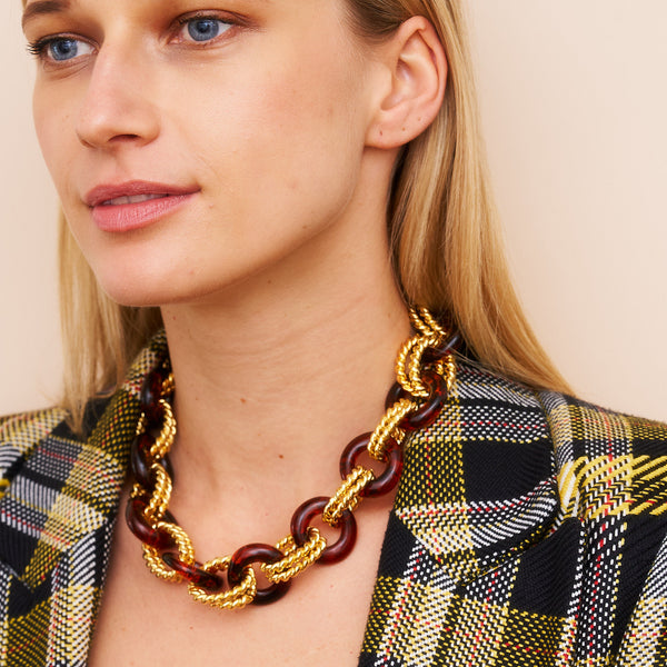 Kenneth Jay Lane Gold & Tortoise Twist Link Necklace