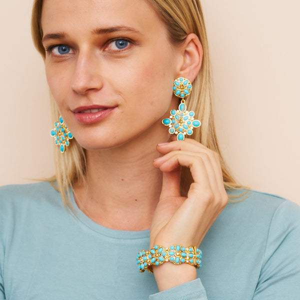 Kenneth Jay Lane Gold & Turquoise Drop Clip Earrings