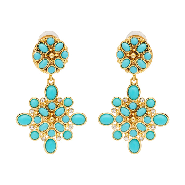 kenneth jay lane Gold & Turquoise Drop Clip Earrings
