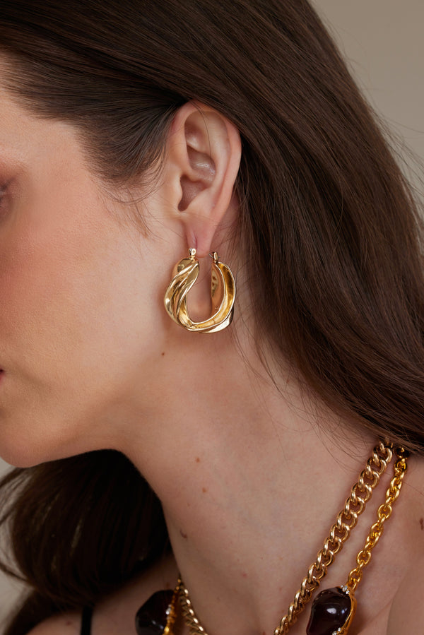 Kenneth Jay Lane Gold Twist Pierced Hoop Earrings