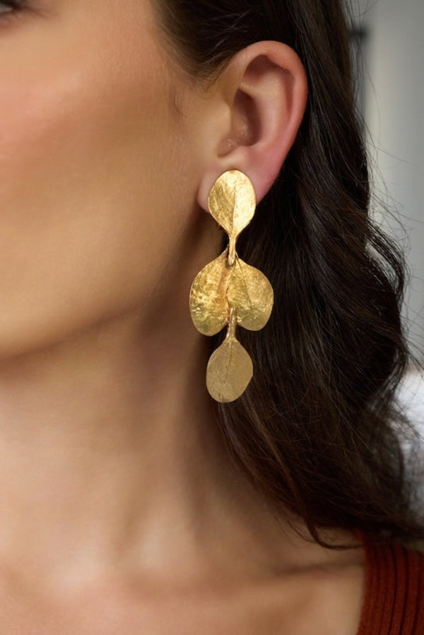 Kenneth Jay Lane Golden Leaf Drop Earrings