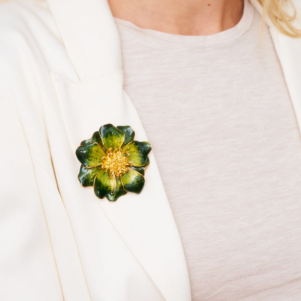Kenneth Jay Lane Green Enamel Flower Pin
