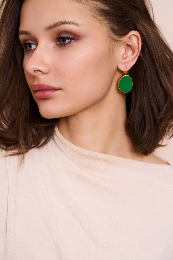 Kenneth Jay Lane Green Kidney Pierced Earrings