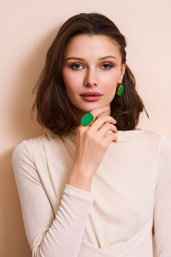 Kenneth Jay Lane Green Kidney Pierced Earrings