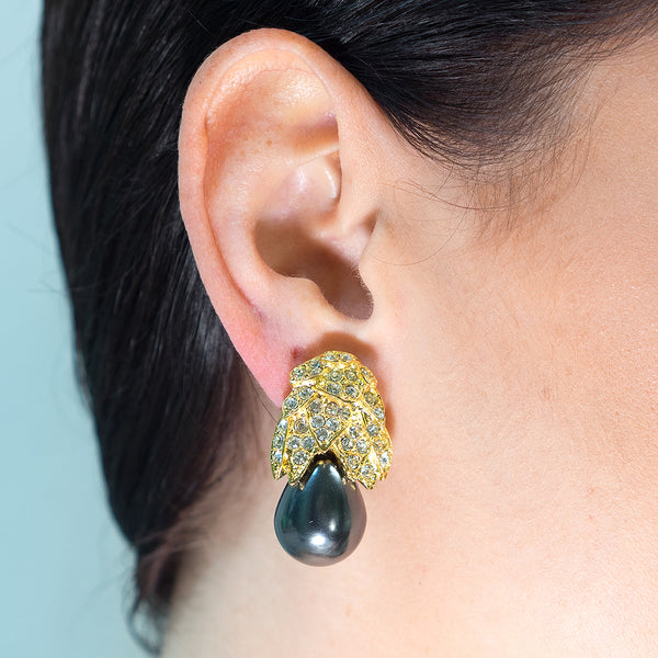 Kenneth Jay Lane Grey Pearl Drop Clip Earrings