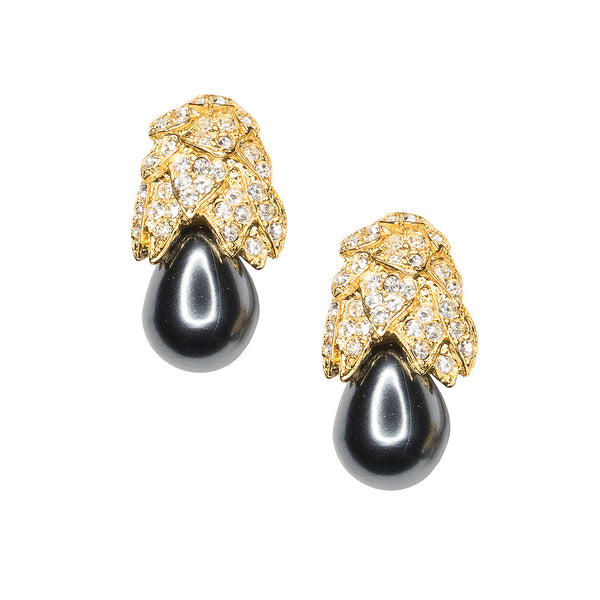 kenneth jay lane Grey Pearl Drop Clip Earrings