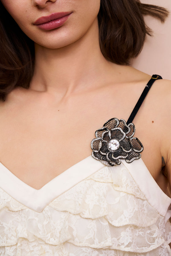 Kenneth Jay Lane Gunmetal Flower Pin