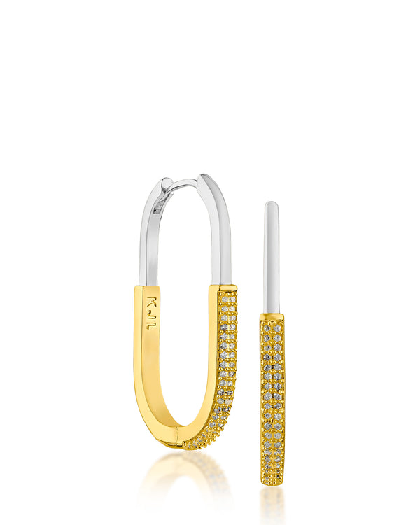 Kenneth Jay Lane Half Pave Oval Hoop Earrings