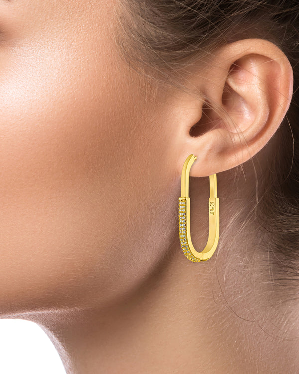 Kenneth Jay Lane Half Pave Oval Hoop Earrings
