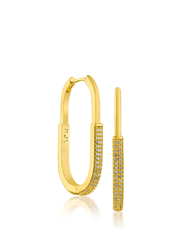 kenneth jay lane Half Pave Oval Hoop Earrings