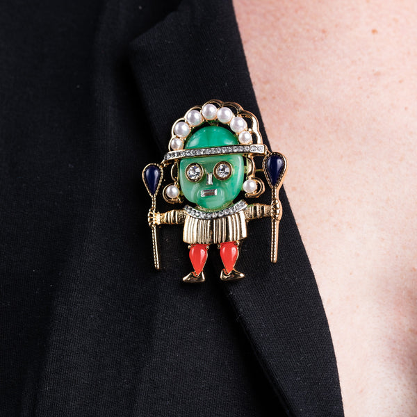 Kenneth Jay Lane Jade Face Medicine Man Pin